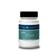 Mito Max supplement bottle with capsules on a neutral background, featuring vitamins, amino acids, and plant extracts.